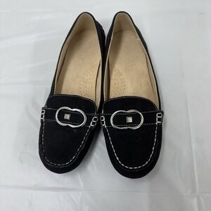 Liz Claiborne Womens Flat Loafer Suede Ashton Black Horsebit‎ Accent Size 7.5